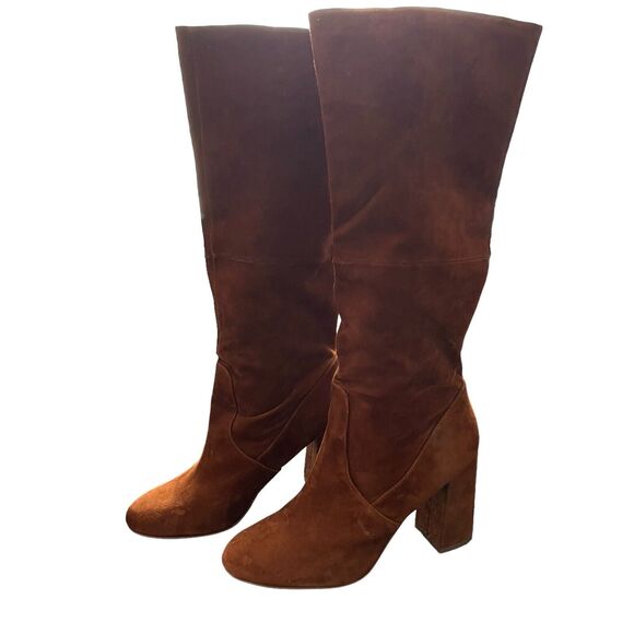 Steve Madden 10 Hindle Boots Brown Suede Block Heel Knee High Almond Toe - Picture 8 of 12